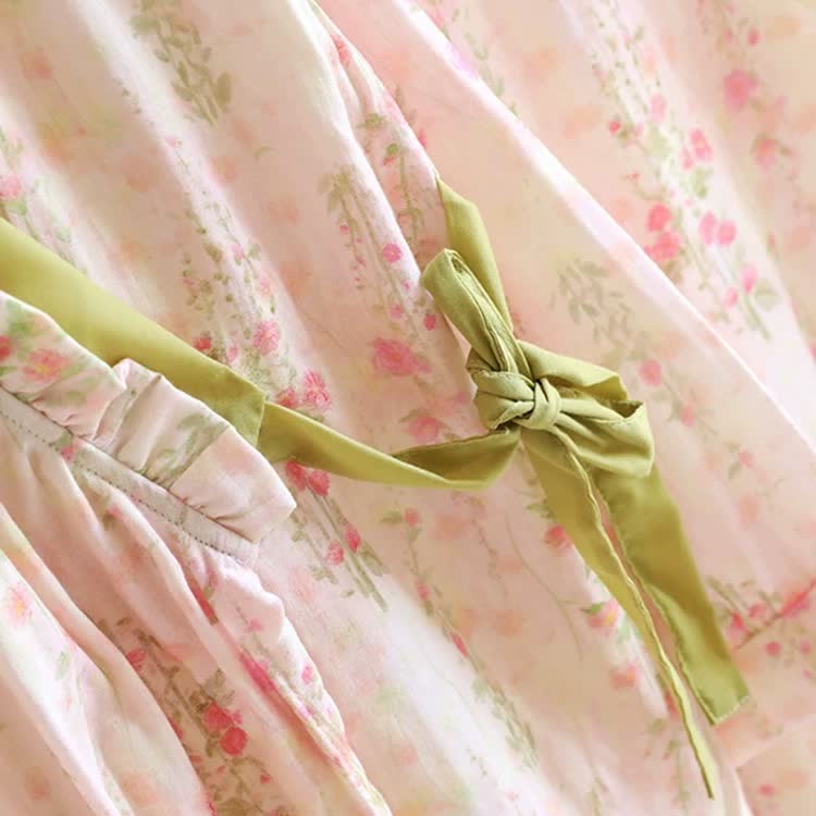 Rose Print Cotton Gauze Asymmetric Front Loungewear Set - image 3