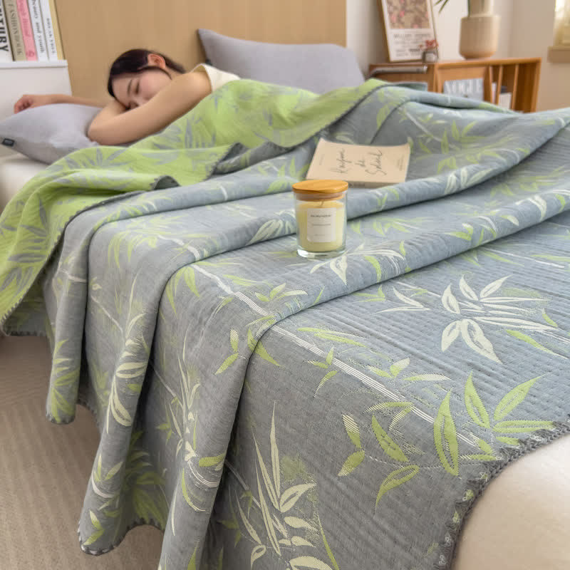 Bamboo Print Cotton Layers Gauze Reversible Coverlet - Queen - image 0