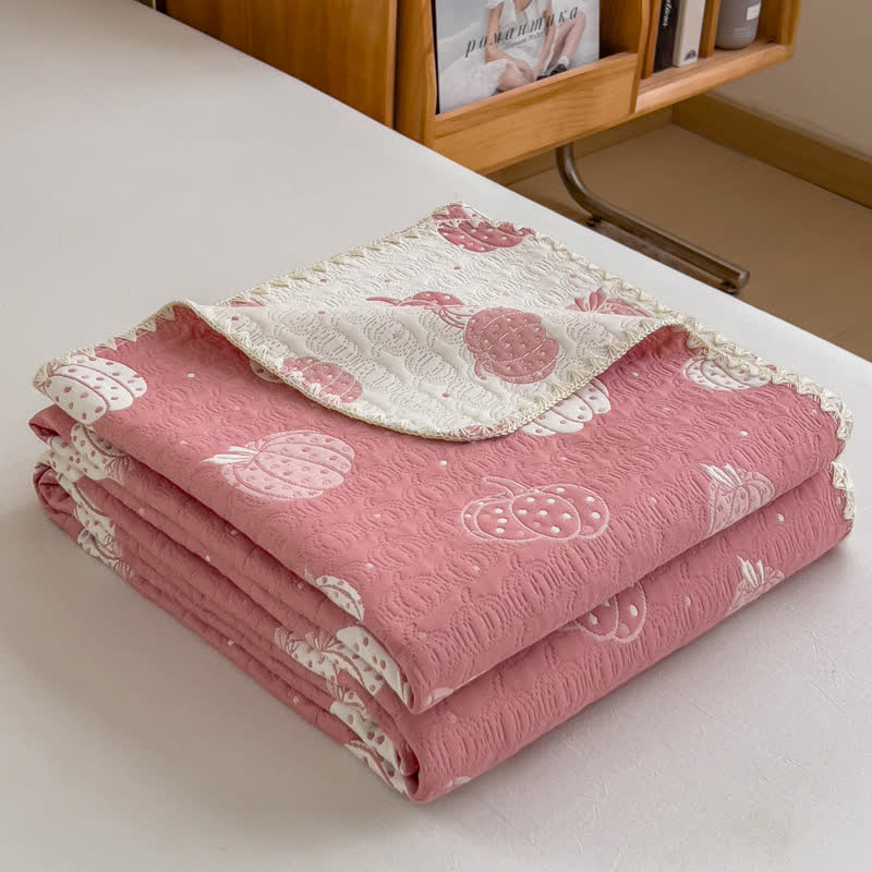 Pumpkin Print Cotton Layers Gauze Reversible Coverlet - image 1