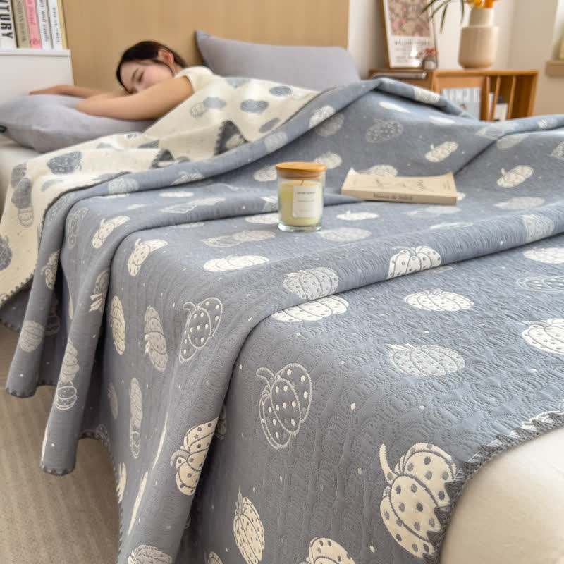 Pumpkin Print Cotton Layers Gauze Reversible Coverlet - Grey - Queen - image 4