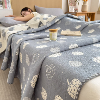 Pumpkin Print Cotton Layers Gauze Reversible Coverlet - Grey - Queen - image 4