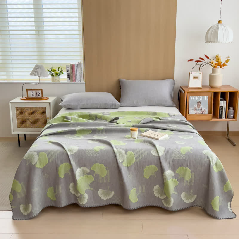 Ginkgo Leaf Cotton Layers Gauze Reversible Coverlet - image 0