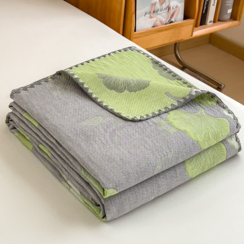 Ginkgo Leaf Cotton Layers Gauze Reversible Coverlet - image 2