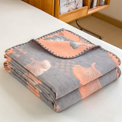Ginkgo Leaf Cotton Layers Gauze Reversible Coverlet - image 7