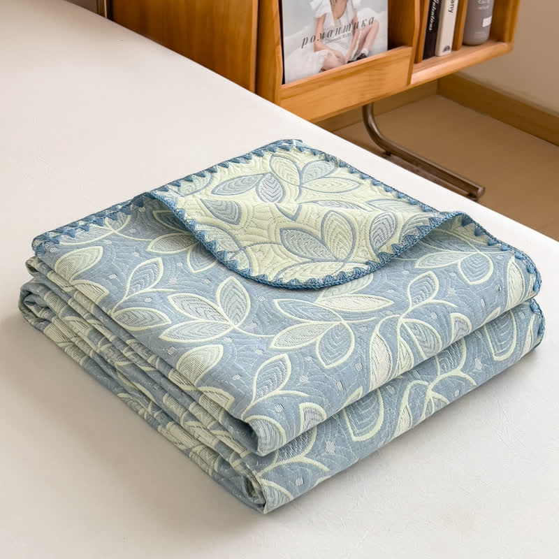 Elegant Leaf Cotton Layers Gauze Reversible Coverlet - image 3