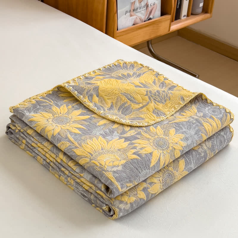 Sunflower Print Cotton Layers Gauze Reversible Coverlet - image 3