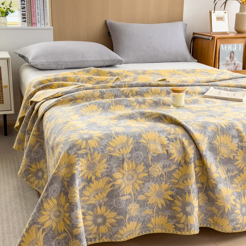Sunflower Print Cotton Layers Gauze Reversible Coverlet - image 1