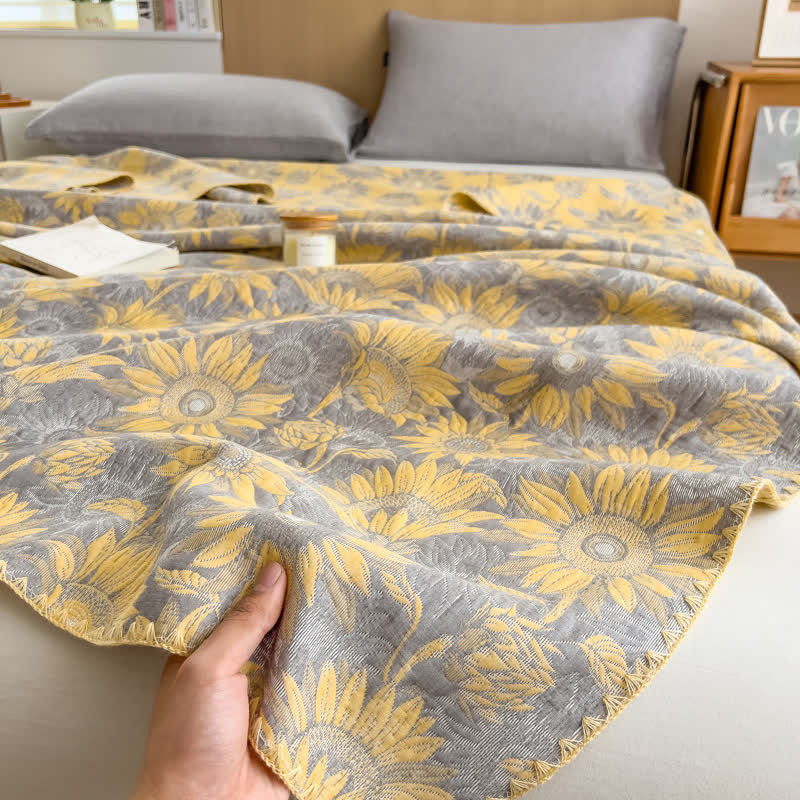 Sunflower Print Cotton Layers Gauze Reversible Coverlet - image 2