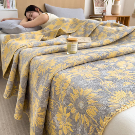 Sunflower Print Cotton Layers Gauze Reversible Coverlet - Queen - image 0