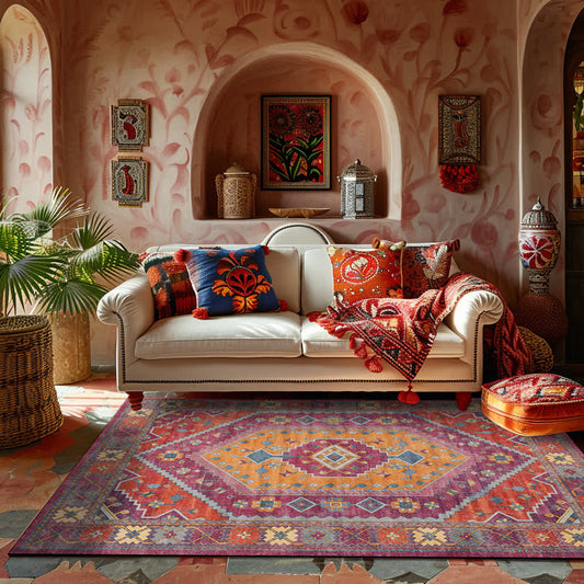 Retro Persian Geometric Anti-slip Indoor Outdoor Rug - image 0