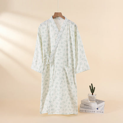 Floral Cotton Gauze Nightgown Home Wear - White - XL - image 4