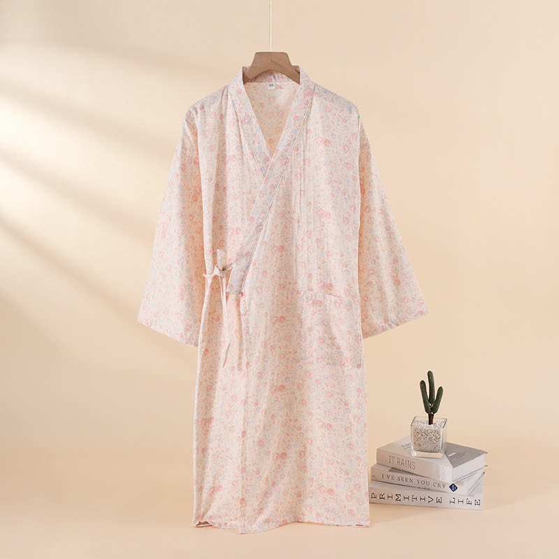 Floral Cotton Gauze Nightgown Home Wear - Pink - XL - image 3