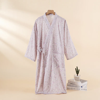 Floral Cotton Gauze Nightgown Home Wear - Purple - XL - image 5
