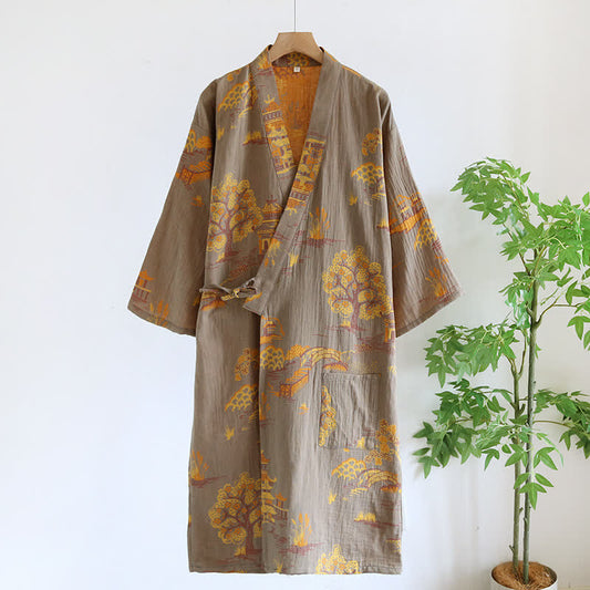 Vintage Kimono Cotton Yarn-dyed Jacquard Cotton Bathrobe - XL - image 0
