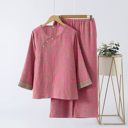Jacquard Vintage Pure Cotton Loungewear Set - Dark Pink - XL - image 6