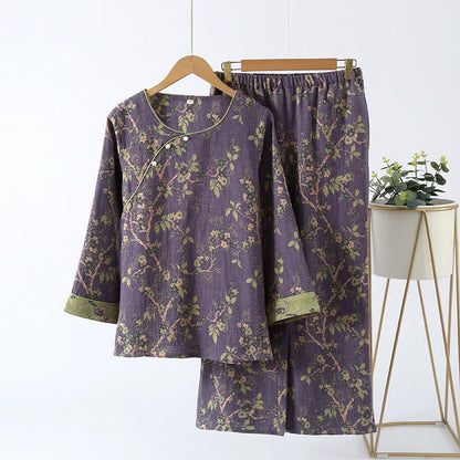 Jacquard Vintage Pure Cotton Loungewear Set - Dark Purple - XL - image 1