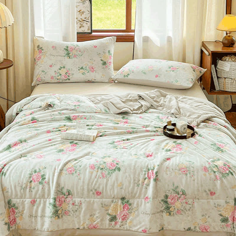 Soft Floral Double Layer Gauze Summer Quilt - image 1