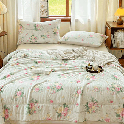 Soft Floral Double Layer Gauze Summer Quilt - image 1