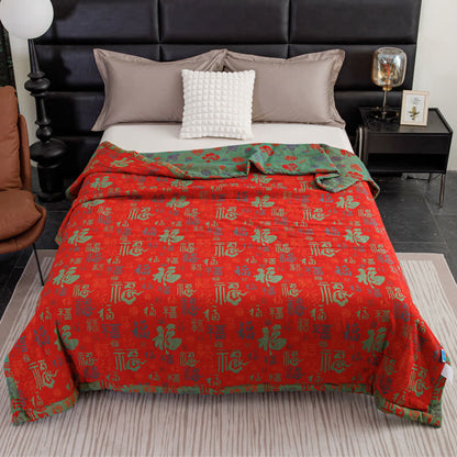 Retro Auspicious Summer Cotton Quilt - Queen - image 1