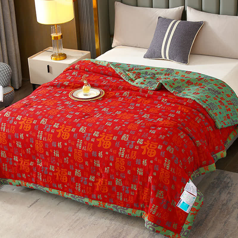Retro Auspicious Reversible Summer Cotton Quilt - image 2