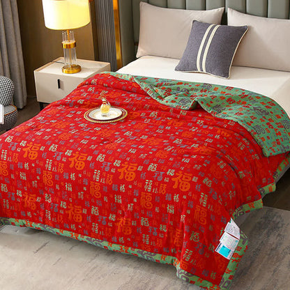 Retro Auspicious Reversible Summer Cotton Quilt - image 2