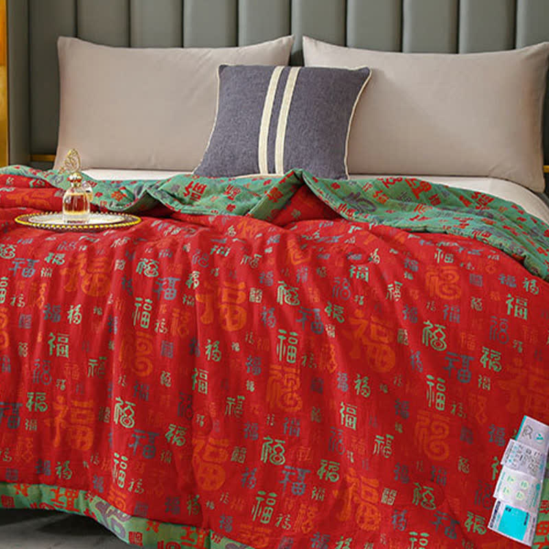 Retro Auspicious Reversible Summer Cotton Quilt - image 4