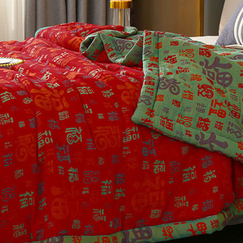 Retro Auspicious Reversible Summer Cotton Quilt - image 6
