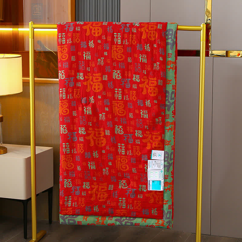 Retro Auspicious Reversible Summer Cotton Quilt - image 8