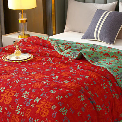 Retro Auspicious Reversible Summer Cotton Quilt - image 3