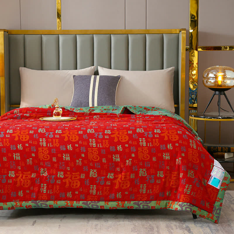 Retro Auspicious Reversible Summer Cotton Quilt - image 0