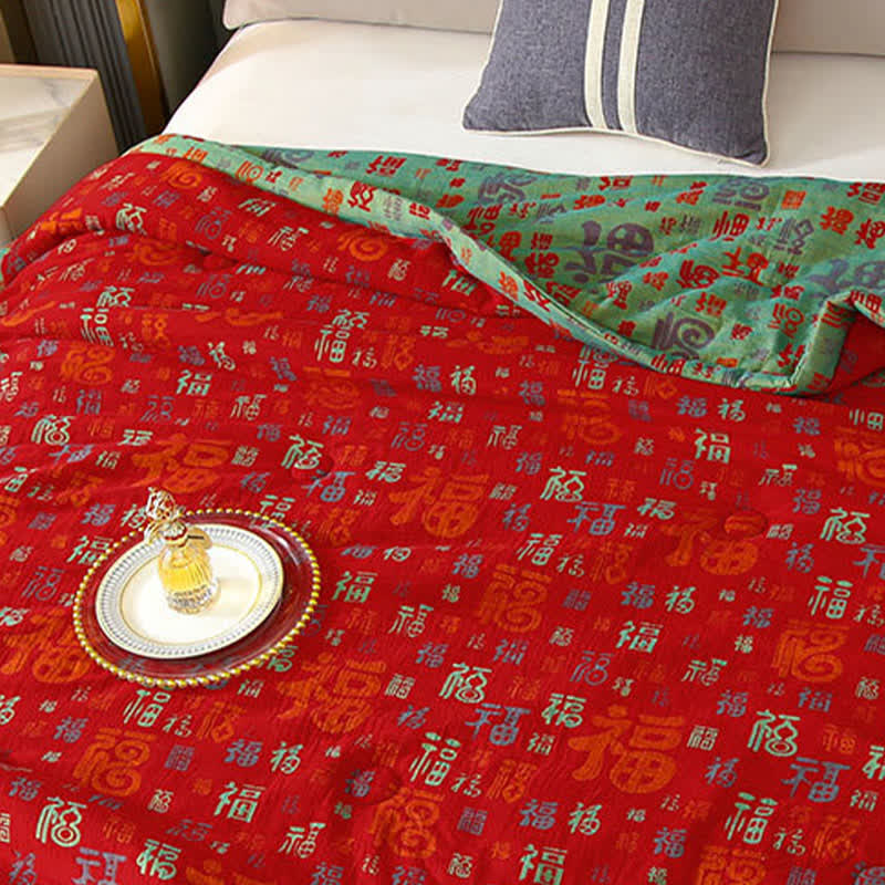 Retro Auspicious Reversible Summer Cotton Quilt - image 5