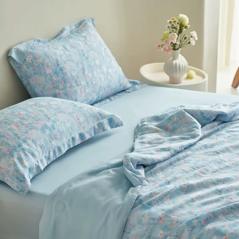 Pastoral Blue Floral Summer Bedding Set(4pcs) - image 5