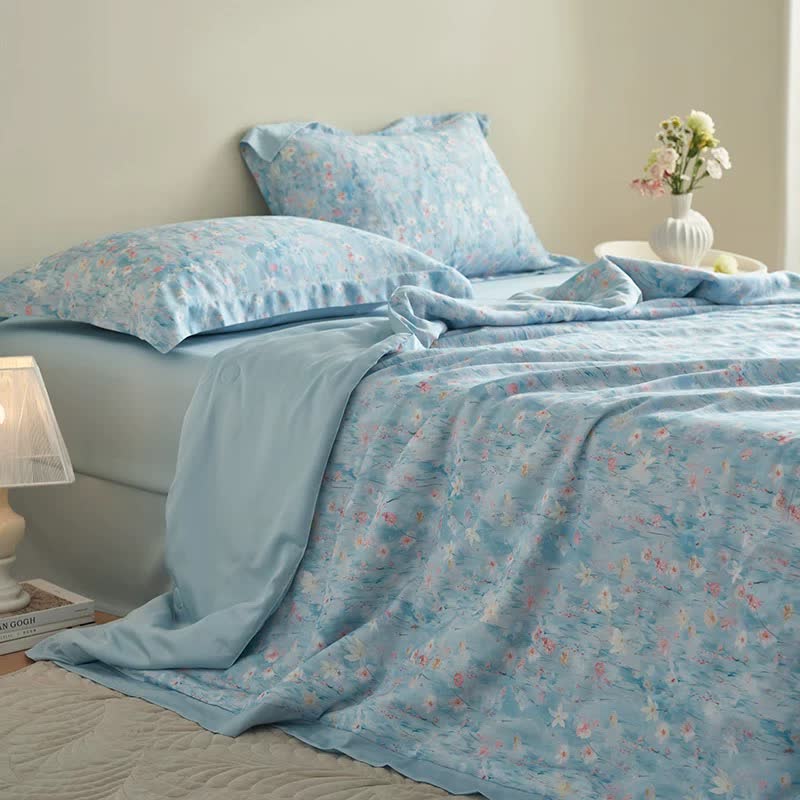 Pastoral Blue Floral Summer Bedding Set(4pcs) - image 3