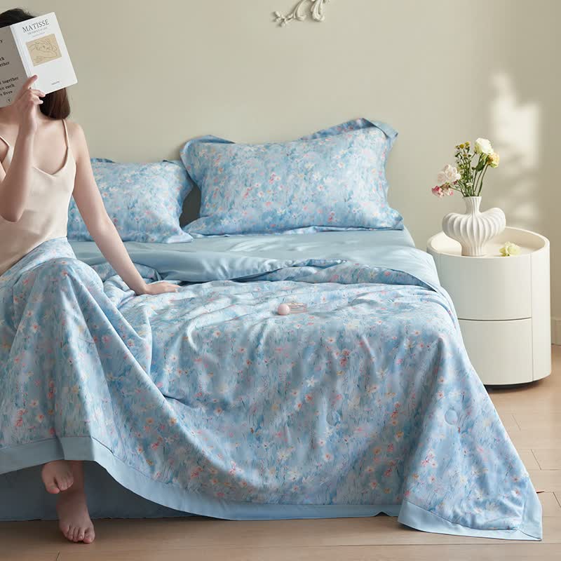 Pastoral Blue Floral Summer Bedding Set(4pcs) - image 1