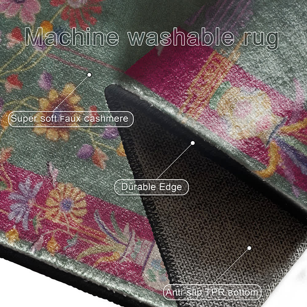 Oriental Floral Anti-slip Washable Area Rug - image 4