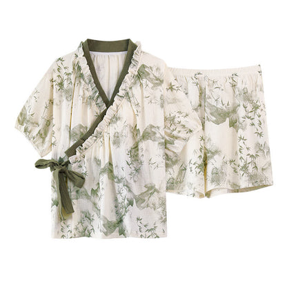 Bamboo Print Short Sleeve Bra Free Pajama Set - image 5