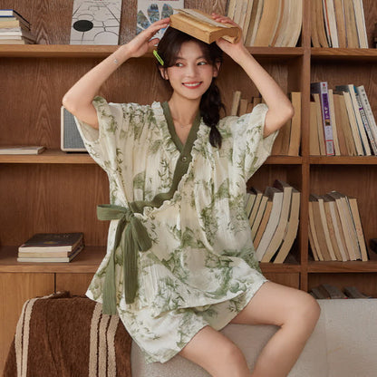 Bamboo Print Short Sleeve Bra Free Pajama Set - image 3