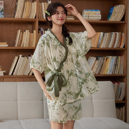 Bamboo Print Short Sleeve Bra Free Pajama Set - image 1