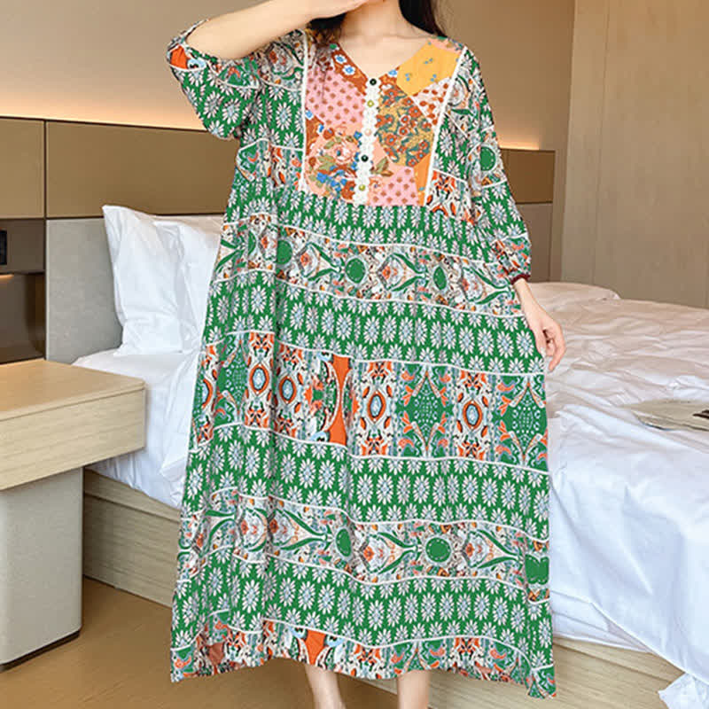 Plus Size Long Sleeve Ethnic Style Nightdress - image 1