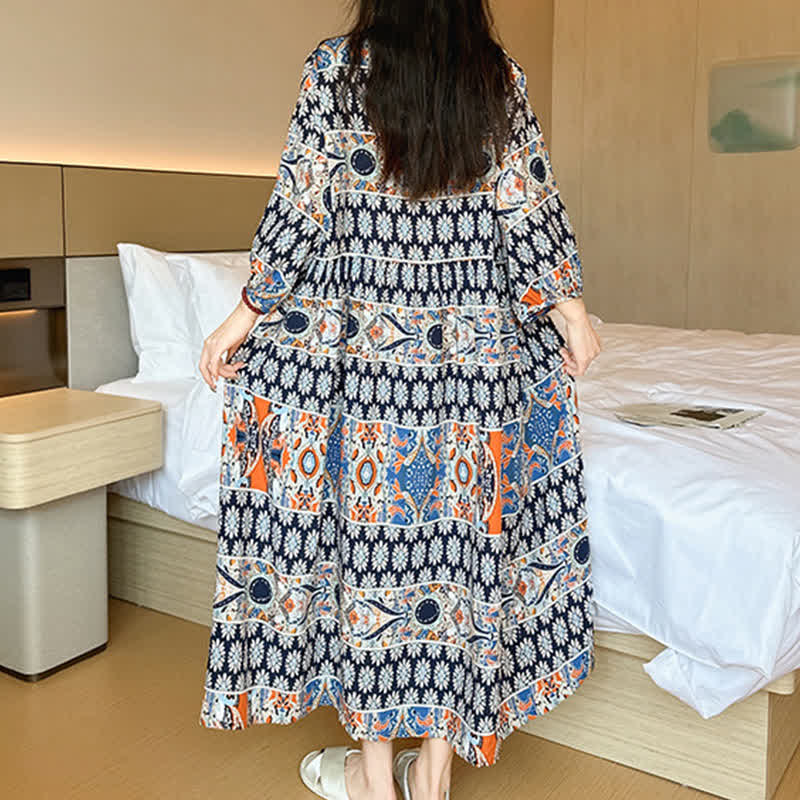 Plus Size Long Sleeve Ethnic Style Nightdress - image 6