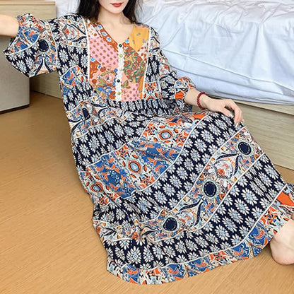 Plus Size Long Sleeve Ethnic Style Nightdress - image 4