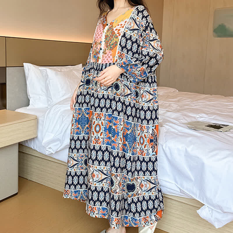 Plus Size Long Sleeve Ethnic Style Nightdress - image 5