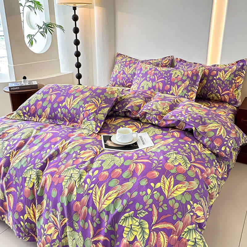 Flower Leaf Soft Cotton Gauze Bedding Set(4PCS) - image 2