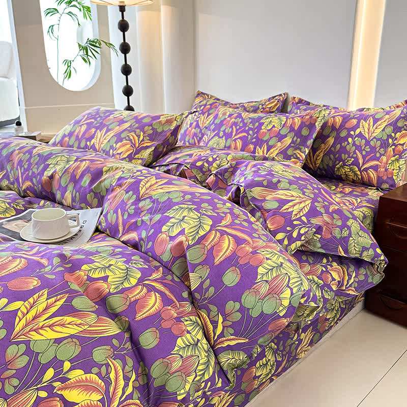 Flower Leaf Soft Cotton Gauze Bedding Set(4PCS) - image 1