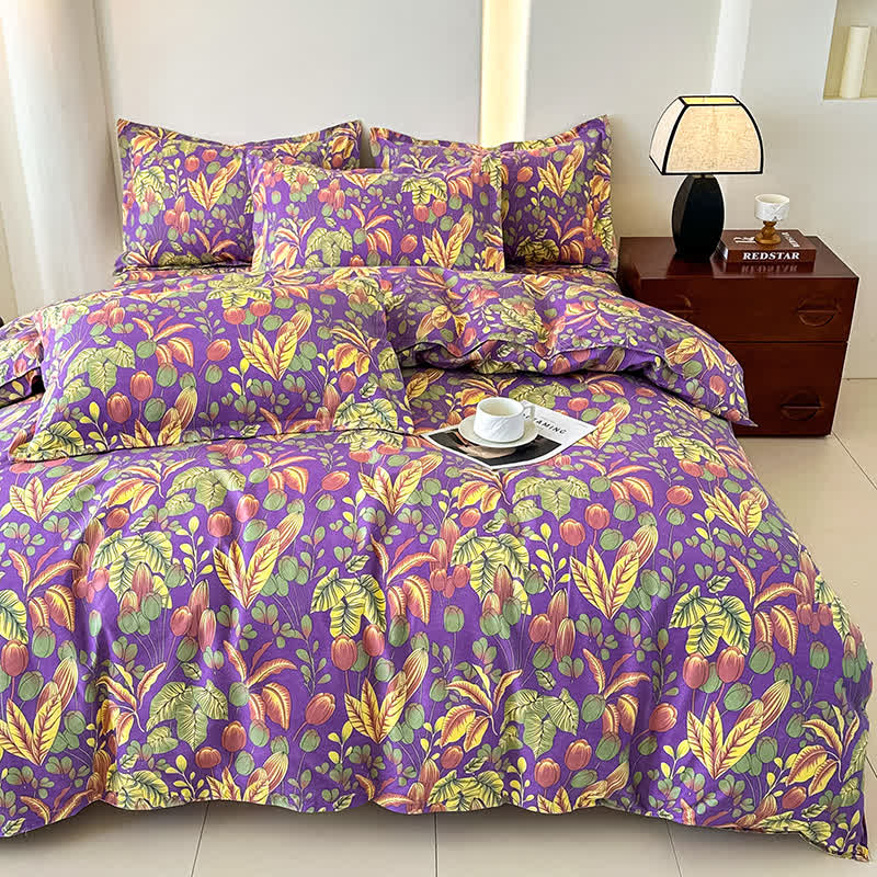 Flower Leaf Soft Cotton Gauze Bedding Set(4PCS) - image 4