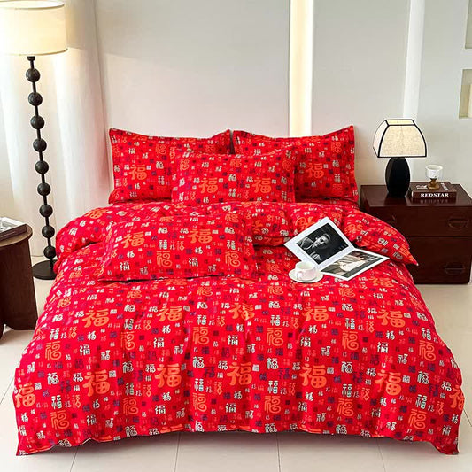 Retro Auspicious Soft Cotton Gauze Bedding(4PCS) - King - image 0