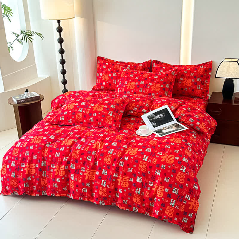 Retro Auspicious Soft Cotton Gauze Bedding(4PCS) - image 3