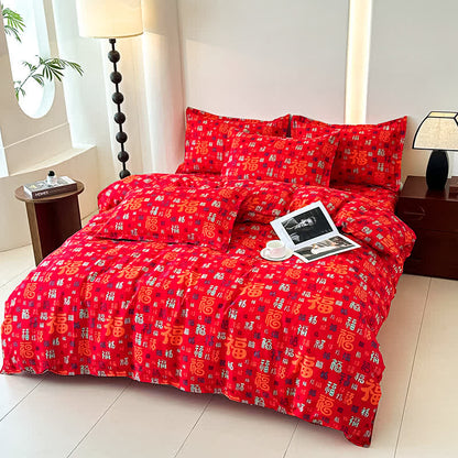 Retro Auspicious Soft Cotton Gauze Bedding(4PCS) - image 3