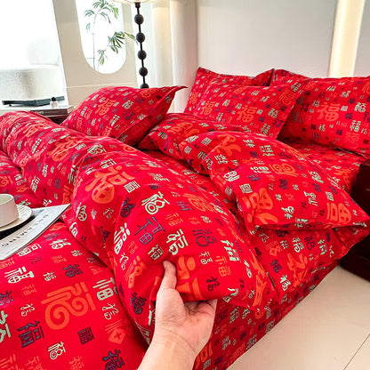 Retro Auspicious Soft Cotton Gauze Bedding(4PCS) - image 8