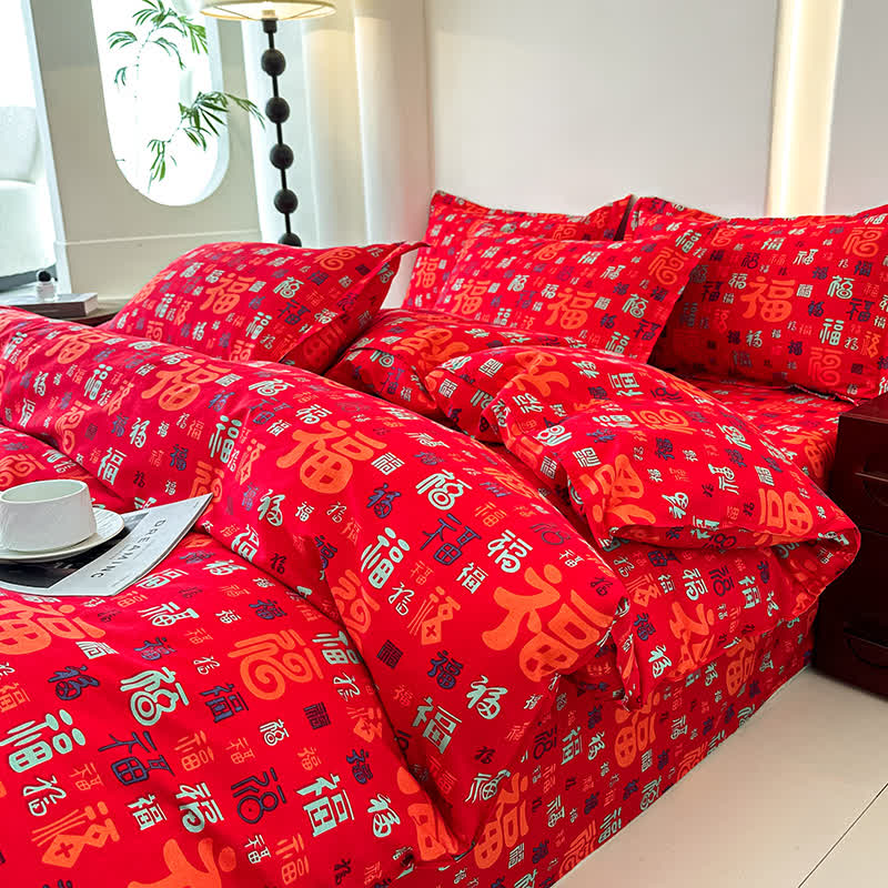 Retro Auspicious Soft Cotton Gauze Bedding(4PCS) - image 7